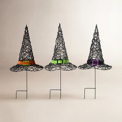 23" Pre-Lit Black Witch's Hat Garden Stakes