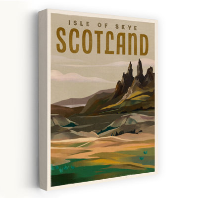 Île de Skye, affiche rétro, paysage abstrait montagne, art mural