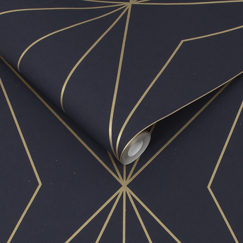 Geometric Metallic Wallpaper Double Roll, Navy Blue