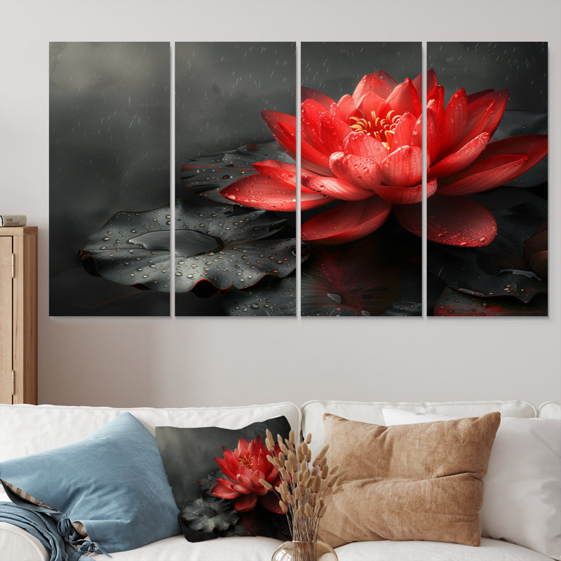 Ensemble de décorations murales rouge et rouge Glamour Lotus Photo I - Lotus, H 28 po x l 48 po