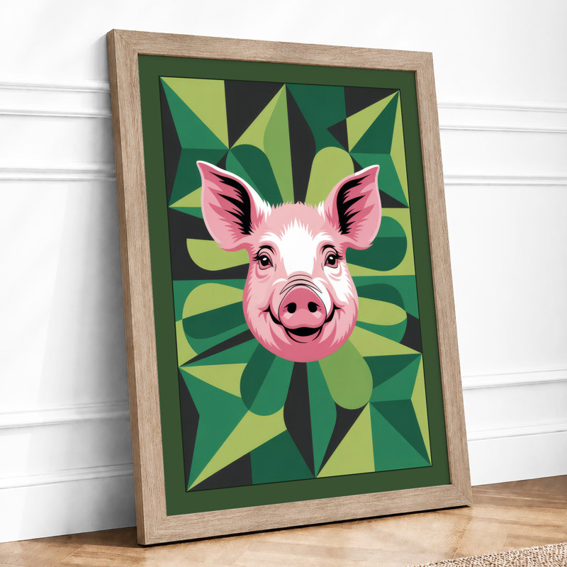 Cheerful Pig Mandala Modern - Framed Print, A3 - 42.0 x 29.7 cm, Oak