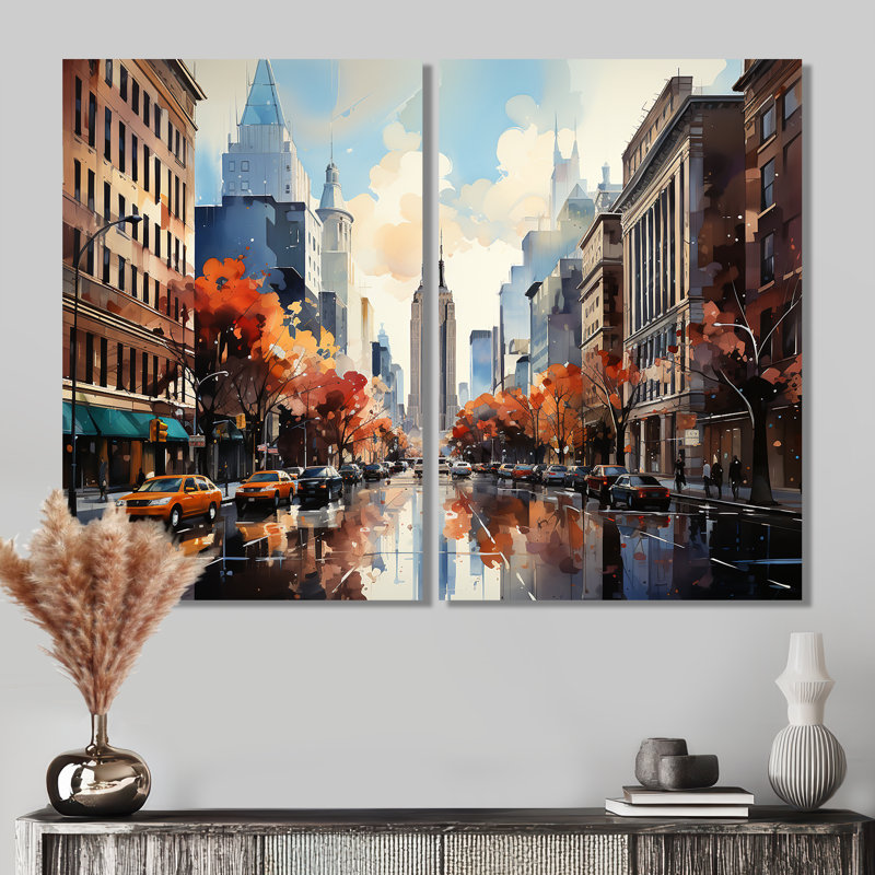 «Autumn New York City Breeze», reproduction d'art sur toile orange, H 36 po x l 48 po, Toile tendue, Ne s’applique pas