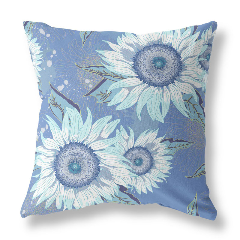 Coussin 26 po x 26 po, Motif floral bleu / blanc