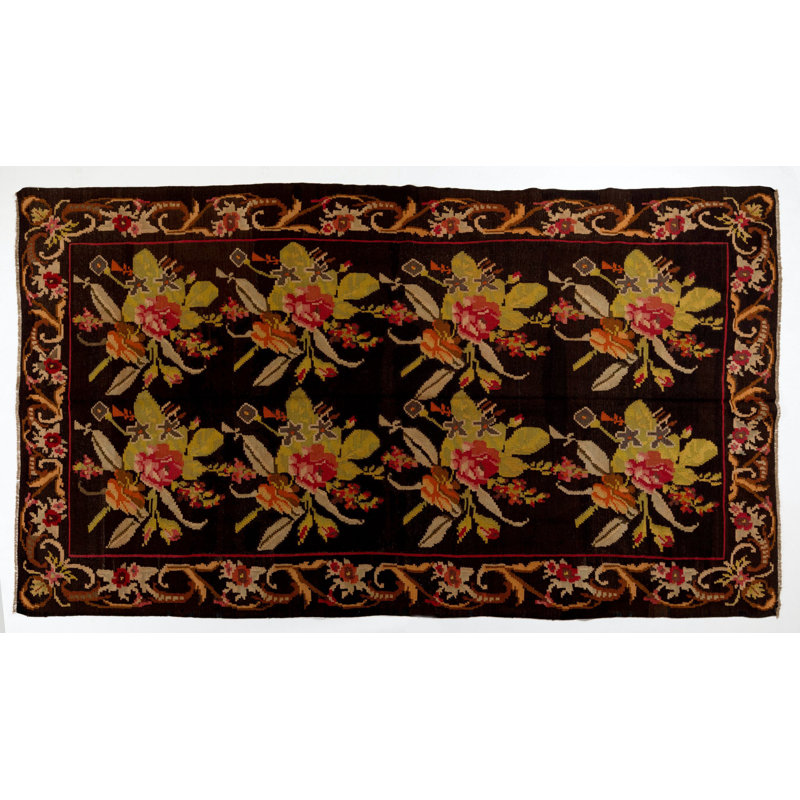 Tapis vintage en laine tissé à la main 6,6 x 11,7 pi Kilim Bessarabian de la Moldavie