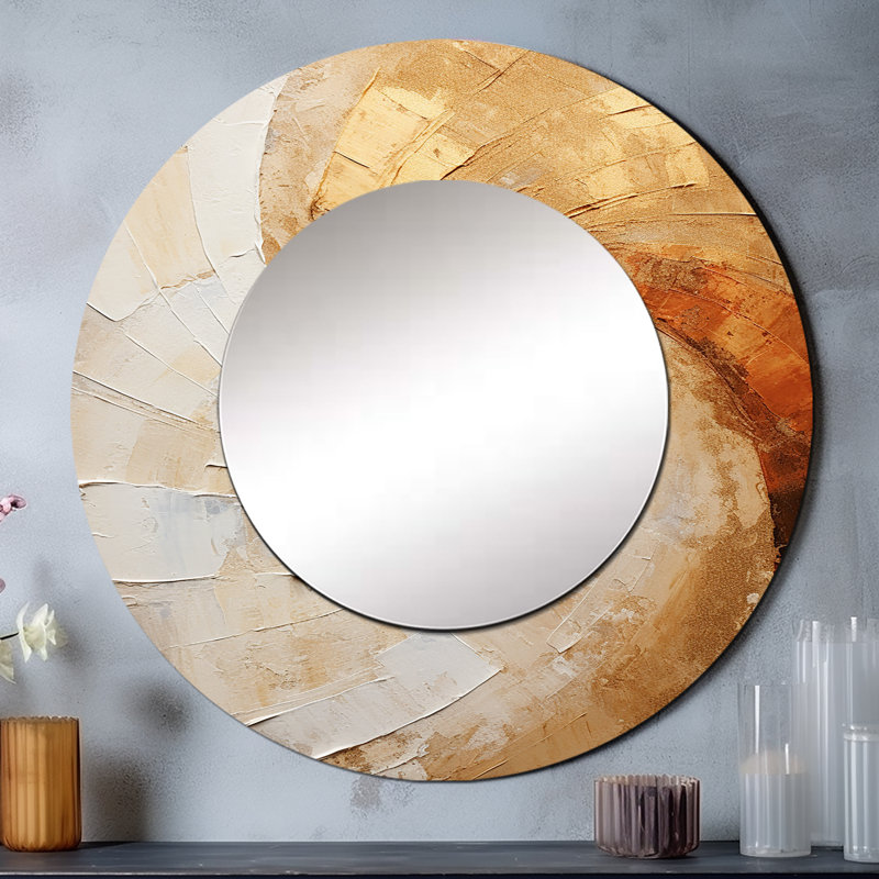 Gold Beige Spiral Poteries - miroir en spirale abstrait, 36 po x 36 po