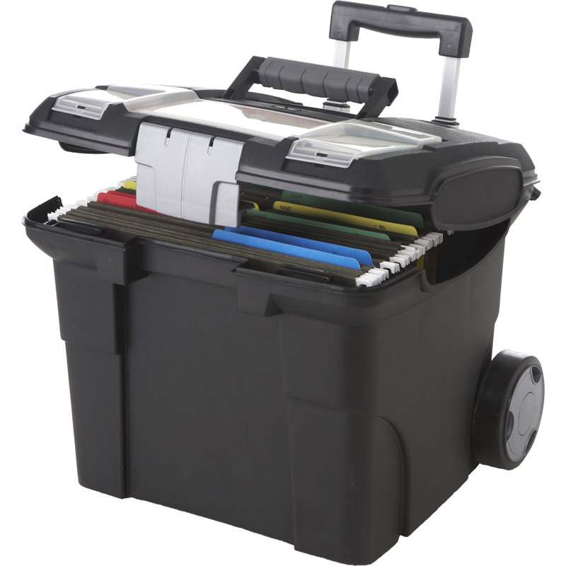 Black Telescoping Handle File Cart with Organizer Lid