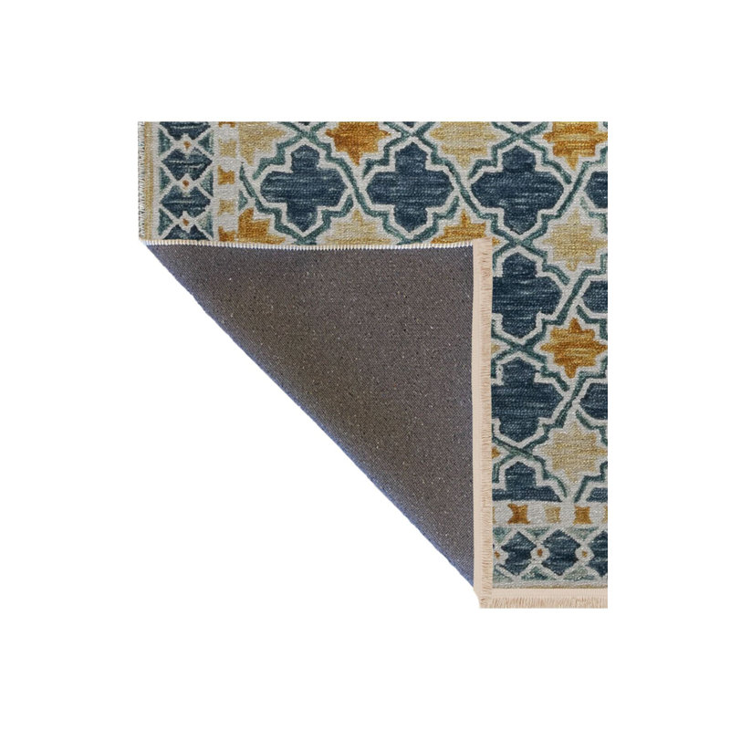 Tapis bleu lavable décoratif à motif géométrique bleu, Sous-tapis rectangulaire 2 pi 4 po x 3 pi 11 po