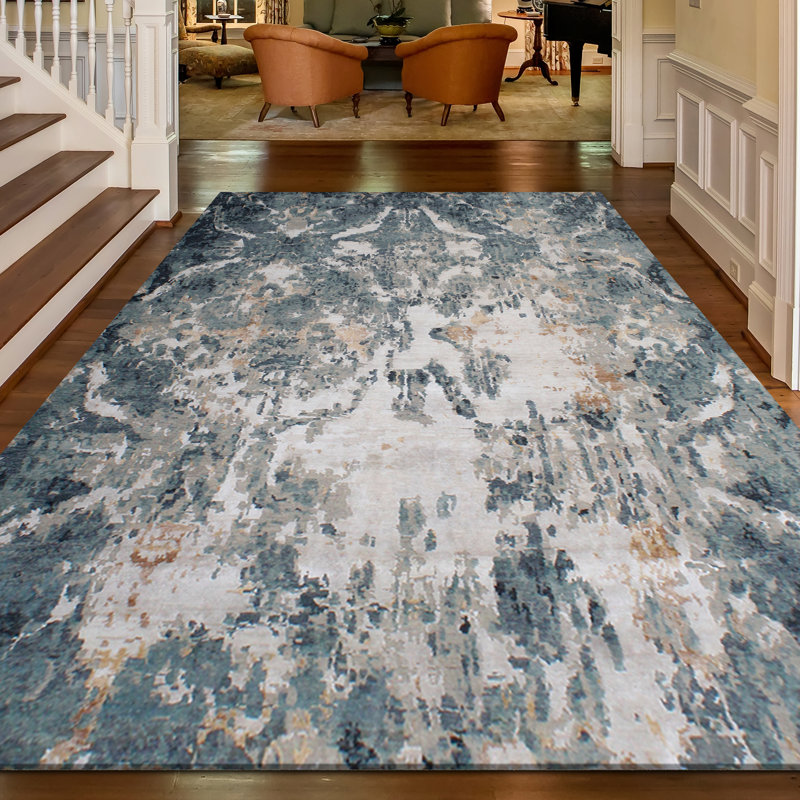 Hand Knotted Abstract Area Rug, Rectangle 9' x 12'