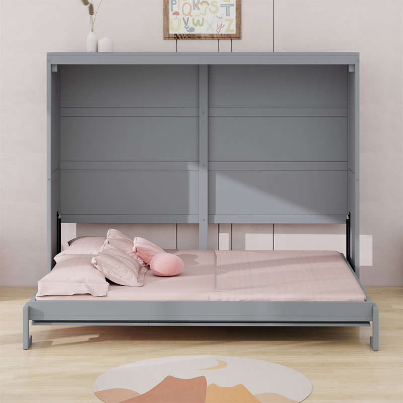 Murphy Bed Cabinet Wall Bed Chest, Gray, Queen