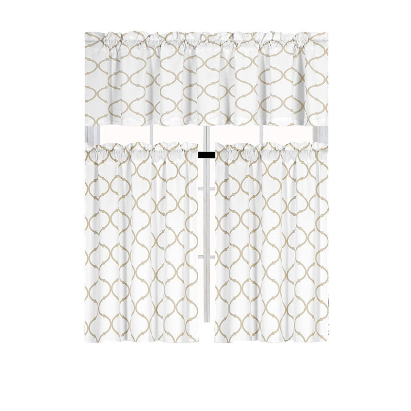 Kate Aurora Living Shabby Trellis Kitchen Curtain Tier & Valance Set - 36" L, Taupe