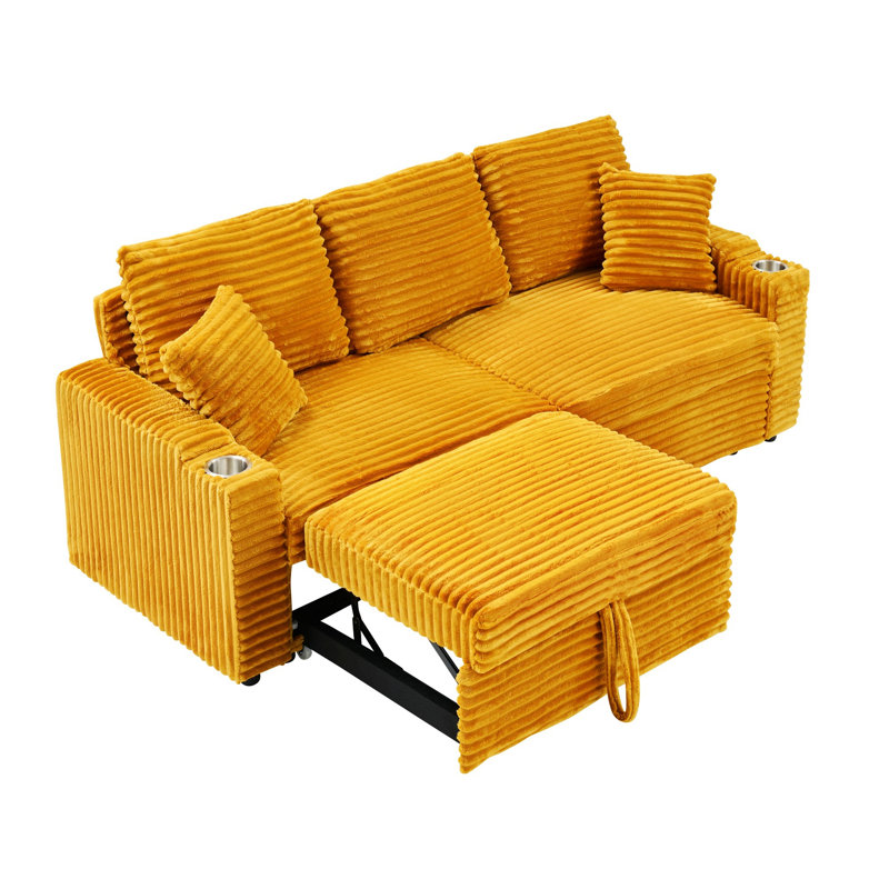 Upholstered Sofa With Cup Holder And Pillow For Living Room
