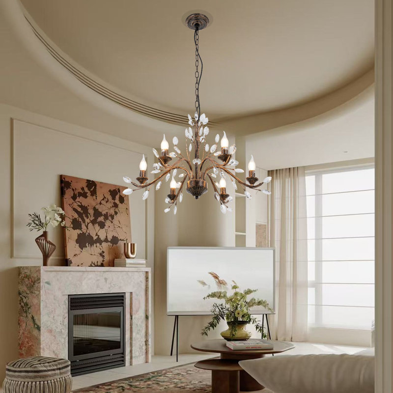 28 Inch American Retro Crystal Candle Pendant Light, Living Room Dining Room Furniture Pendant Light