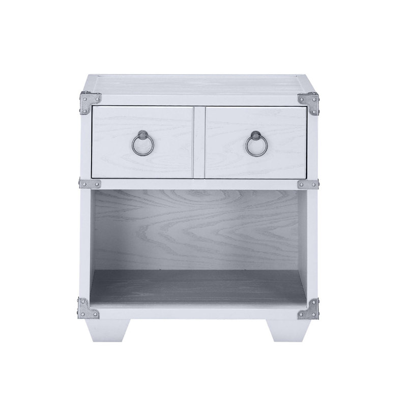 Table de chevet de rangement pour chambre à coucher en gris avec double poignée - avec un tiroir et un côté coulissant en métal
