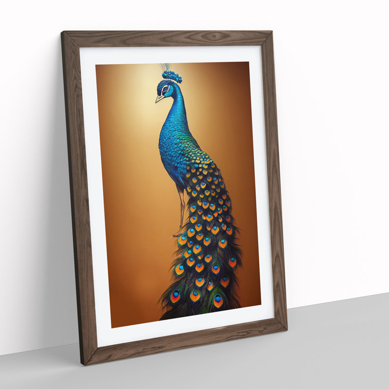 Shimmering Peacock - Framed Print, 64cm H x 46cm W x 2cm D, Walnut Framed
