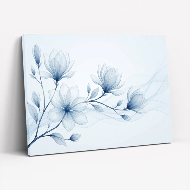 "Blue Floral", reproduction d'art sur toile, ensemble de 1, 20"H x 30"W, Wrapped Canvas