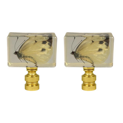 Royal Designs, Inc. F-5117PB-2 Real Pieris Butterfly in Resin Handmade Finial, Polished Brass Base, 2-Pack