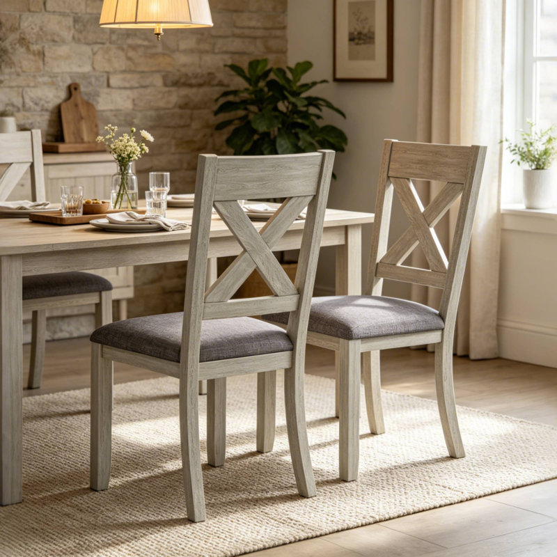 Ensemble de 2 chaises en bois d'hévéa massif, ensemble de chaises de cuisine et de salle à manger sans accoudoirs, chaises seulement