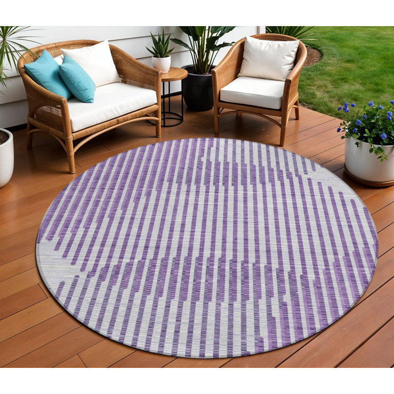 Tapis intérieur lavable 8 pi à motif géométrique rond gris et ivoire