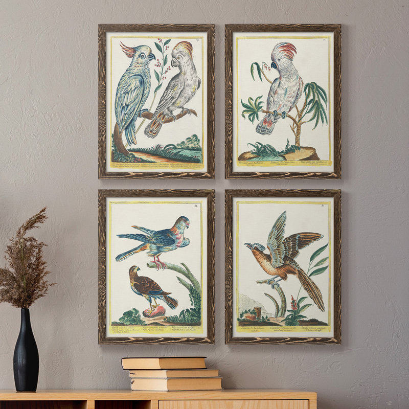 «Pastel Birds I», toile encadrée de qualité supérieure - prête à être accrochée, H 20 po x l 68 po x P 1,5 po, Noyer