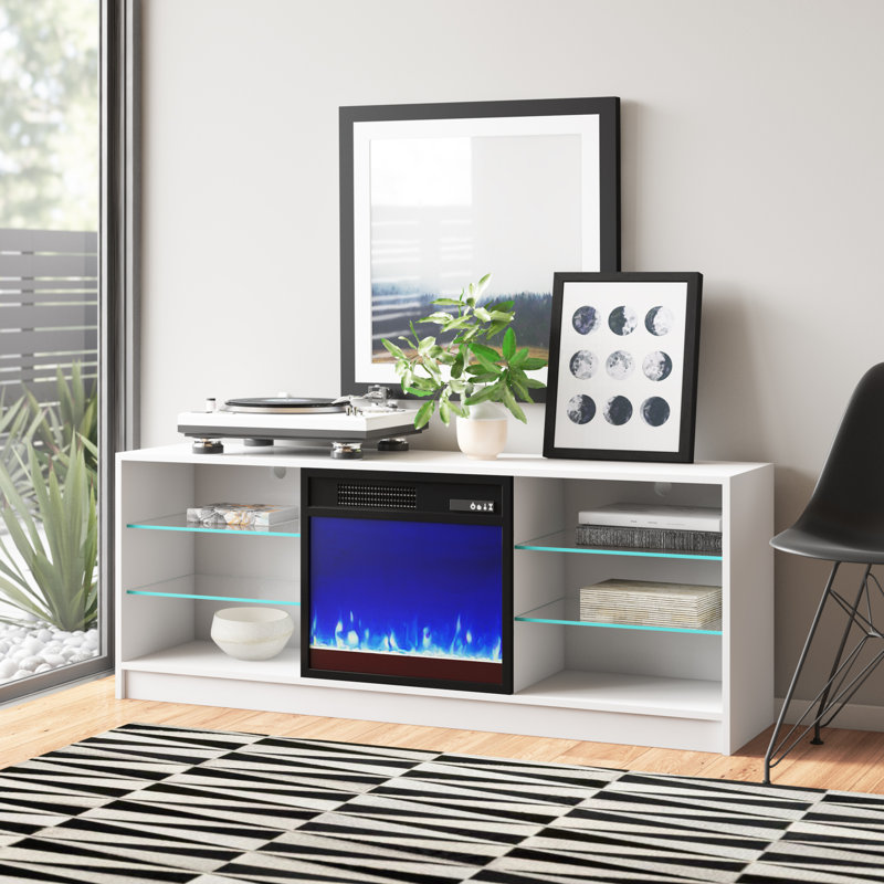Meuble télé avec foyer électrique pour téléviseur de 65 po ou moins Howington, Blanc
