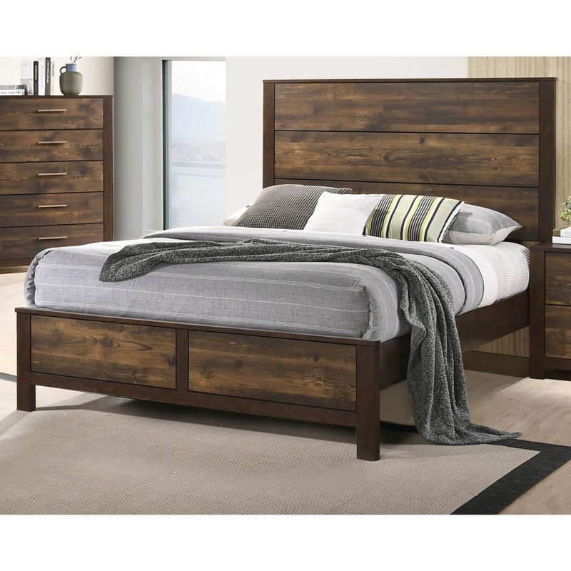 Mahogany Finish Modern Bedframe with Simple Design, Queen