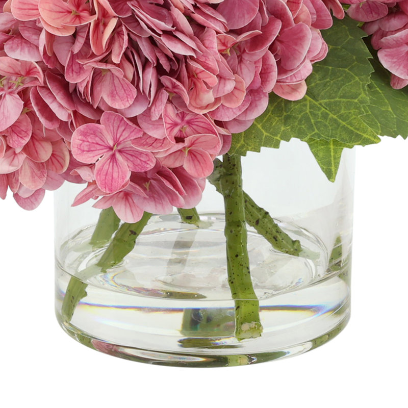 Real Touch Hydrangea Floral Arrangement in a Glass Vase, Pink