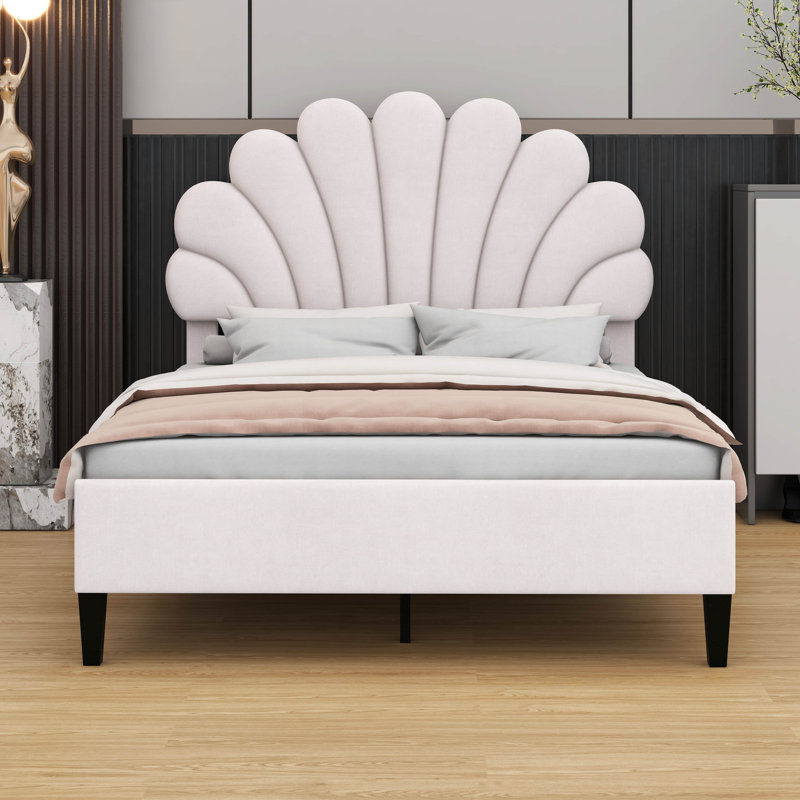 Madinah Upholstered Platform Bed, Beige, Queen