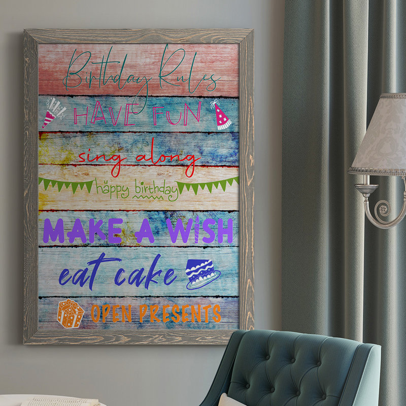 Jerrod Birthday Rules, reproduction d'art sur toile, H 37,5 po x l 27,5 po x P 1 po, gris