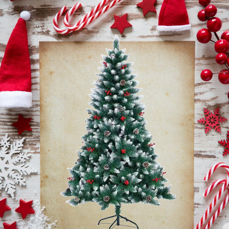 Balmoral Fir Christmas Tree with, Flocked Tips, Berries and Pine Cones, 7 ft.