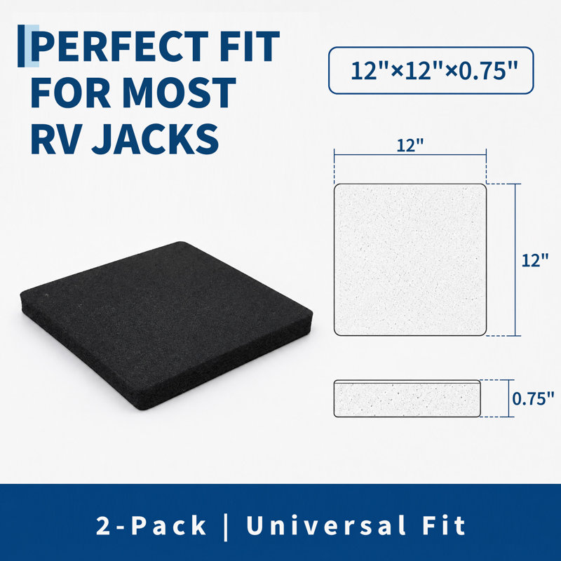 Patins stabilisateurs robustes pour crics de VR – Blocs de nivellement antidérapants en caoutchouc pour crics de remorque/caravane, protègent le pied du cric et améliorent la stabilité – 30,5 cm x 30,5 cm, 1,9 cm d'épaisseur, lot de 2