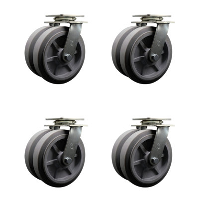 8 Inch Dual Thermoplastic Rubber Wheels Swivel Caster Set with Ball Bearings SCC