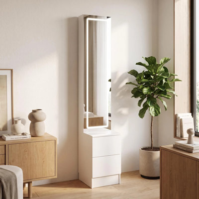 Armoire de toilette avec miroir DEL, rangement pour bijoux et cosmétiques, miroir pleine longueur, luminosité réglable, 3 modes de couleur