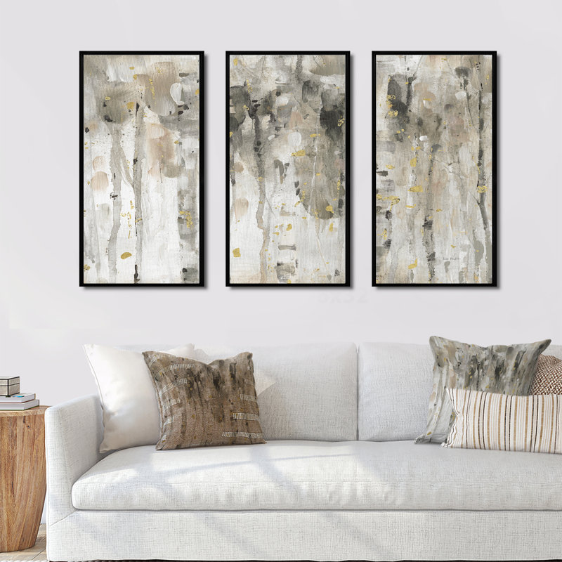 The Modern Gray Forest IV - Farmhouse, ensemble d'art mural sur toile encadrée, 3 pièces, 32" H x 48" W x 1" D, Cadre noir