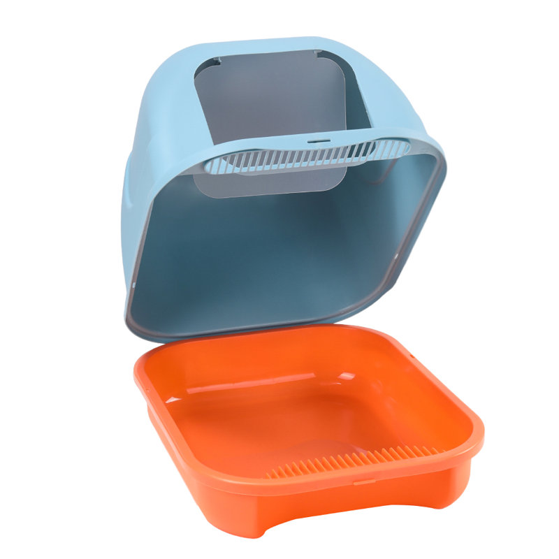 Bay Fully Enclosed Large Cat Litter Box, Blue