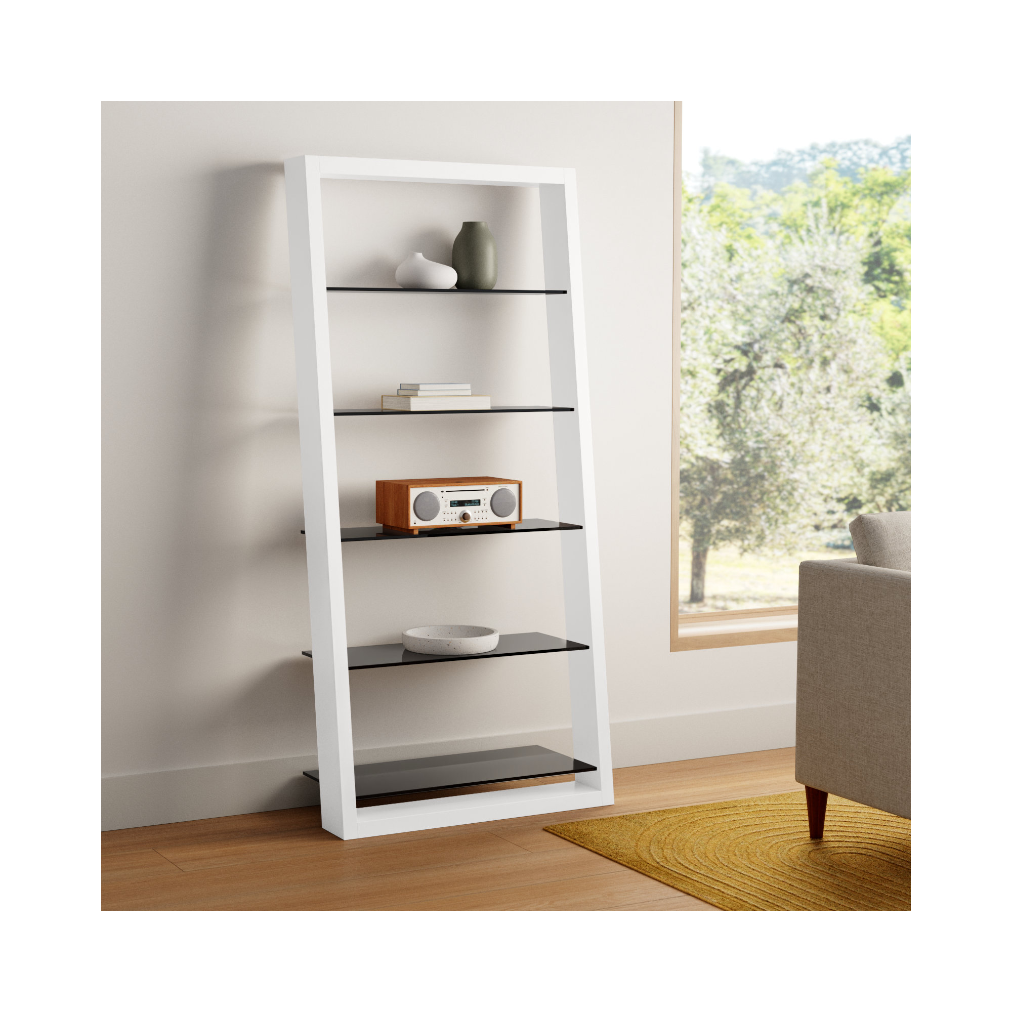 Eileen Blanc 74" H x 34.25 W Ladder Bookcase, Satin White
