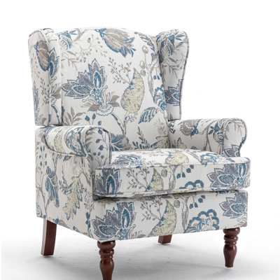 Chaise d'appoint moderne avec pieds en bois rétro, fauteuil rembourré confortable, canapé simple à motif floral pour le bureau de la chambre du salon - bleu floral