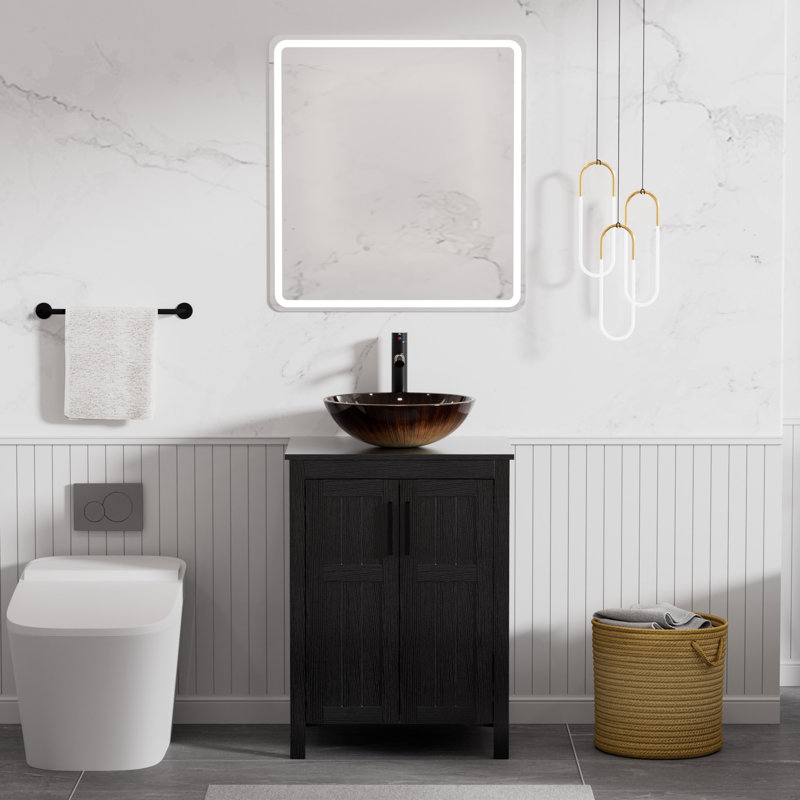 24" Single Bathroom Vanity Cabinet With Vessel Sink,Faucet, White