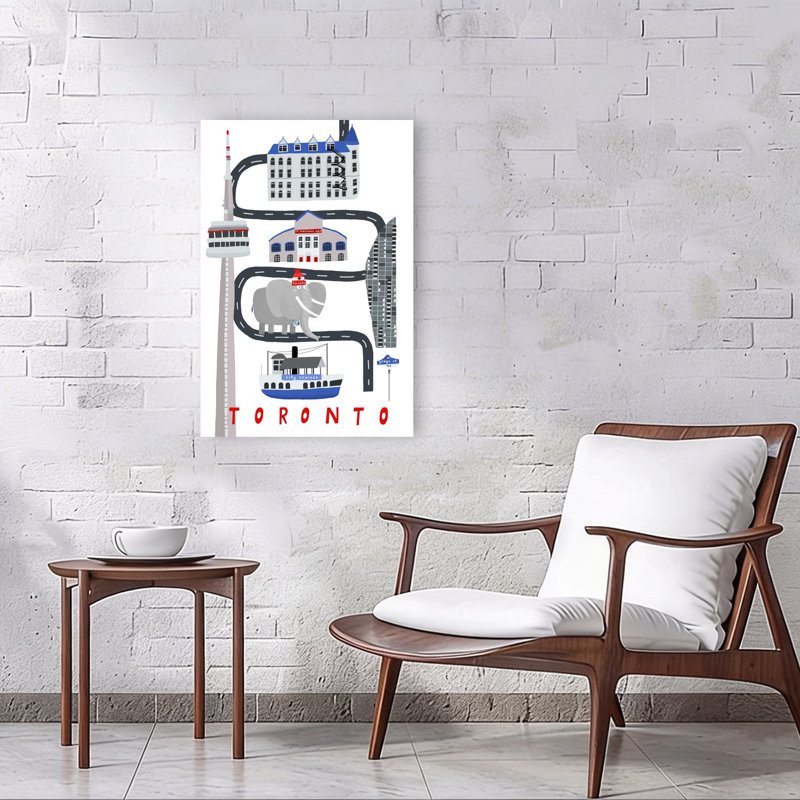 Whimsical Toronto Map Modern Playful Whimsical Elephant Architecture City Wall Art Print 1 Piece Wrapped Canvas Wall Art