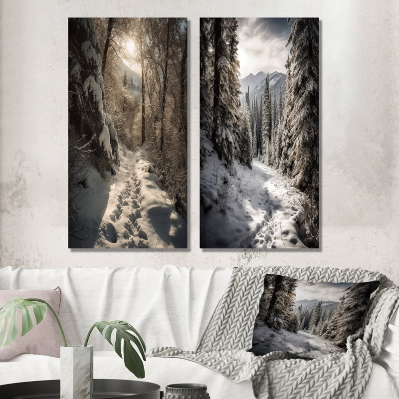«Frosty Snow Forest Path», 2 pièces, H 32 po x l 32 po, Toile tendue