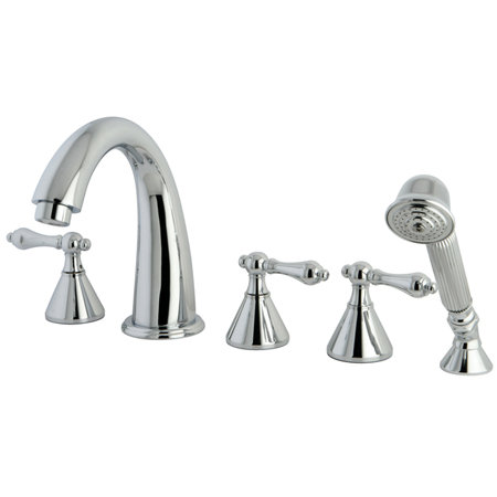 Naples Triple Handle Deck Mounted Roman Tub Faucet with Handshower, Chrome