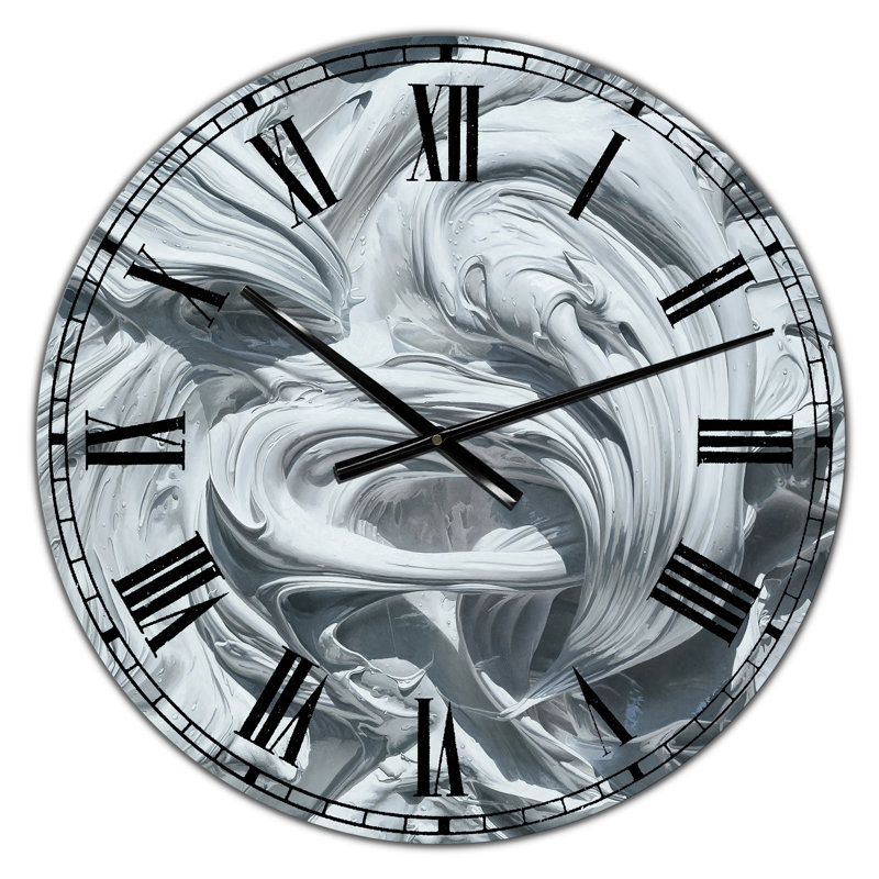 Vagues de peinture blanche et grise - grande horloge murale moderne, Grand