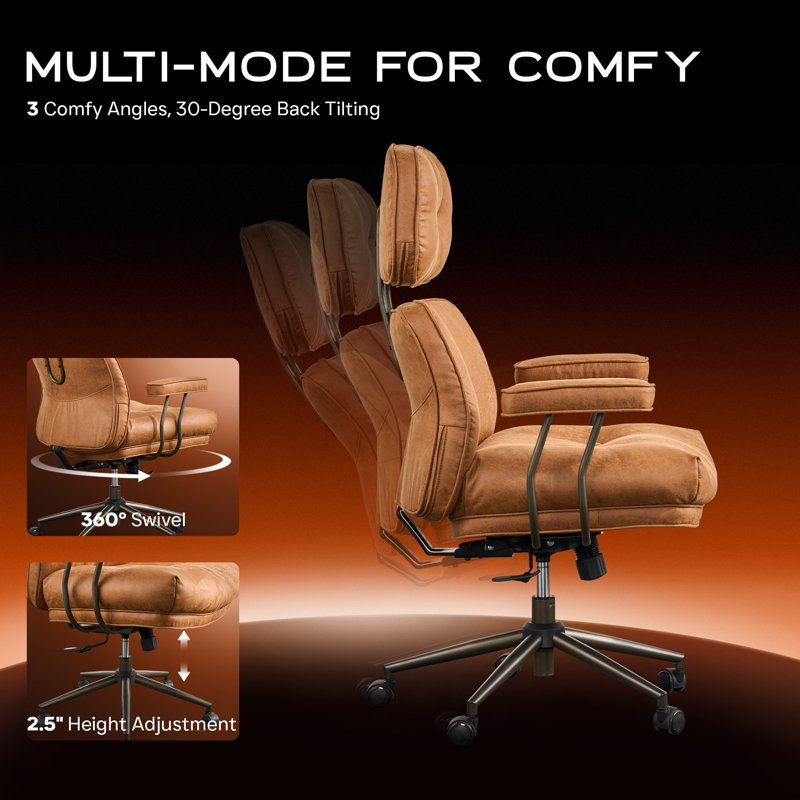 Office Chair With Headrest, Swivel Task Chair With Adjustable Gas Lift, Light Brown