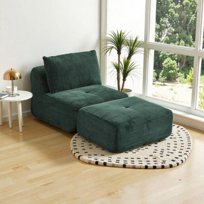 Modern Memory Foam Modular Sectional Sofa with Ottoman, Corduroy Chaise Lounge, No Assembly Required