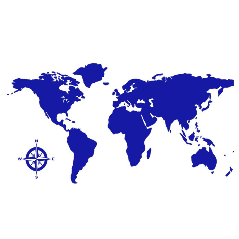 Adhésif décoratif carte du monde en vinyle, Bleu, H 15 po x L 30 po