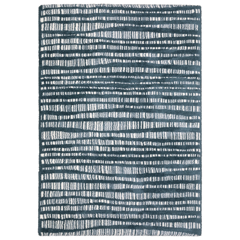 Tierney Dashed Lines Dark Teal/ Ivory Area Rug, Rectangle 7'10" x 10'