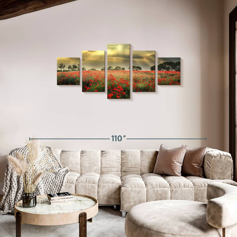 Champ de coquelicots scandinave, H 34 po x l 74 po