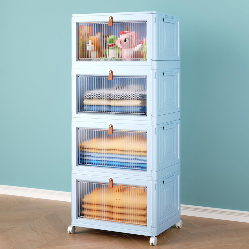 4 Tier Stackable Plastic Storage Bins with Lid and Wheels - 23 QT Closet Organizers and Storage, Foldable Storage Containers, Organization and Storage Boxes for Craft, Home, Pantry, Dorm