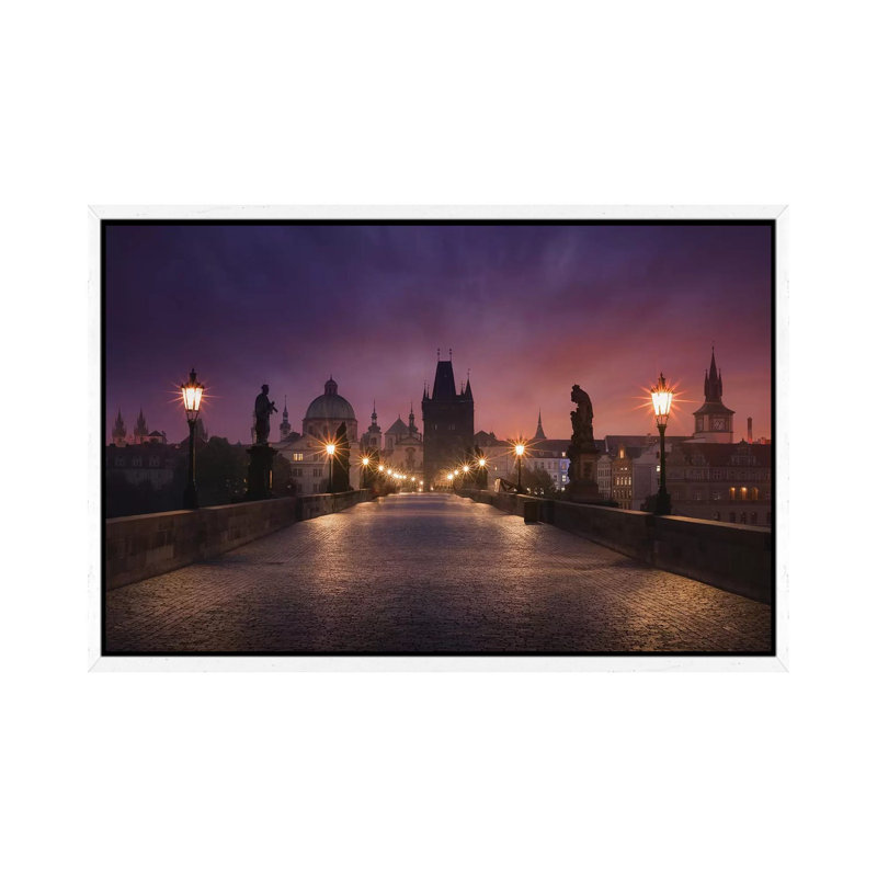 Saint Charles Bridge, Prague by Inigo Cia - Print on Canvas, 45.72cm H x 66.04cm W x 3.81cm D, White Floater Framed