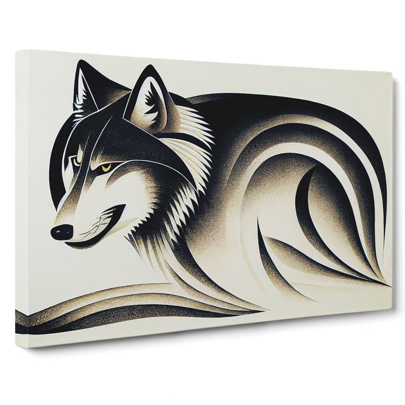 Wolf Art Deco Abstract - Wrapped Canvas, 50cm H x 76cm W x 3cm D