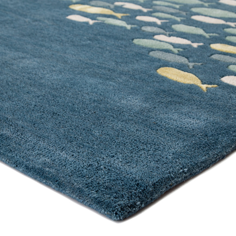 Tapis bleu / gris en laine / soie touffetée à la main Farley, Rectangle 5 pi x 8 pi